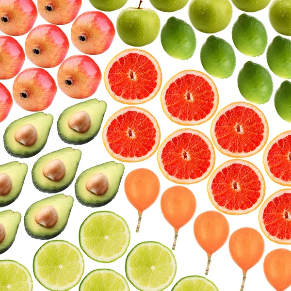 エキゾチックなフルーツの白で隔離のコラージュ — ストック写真