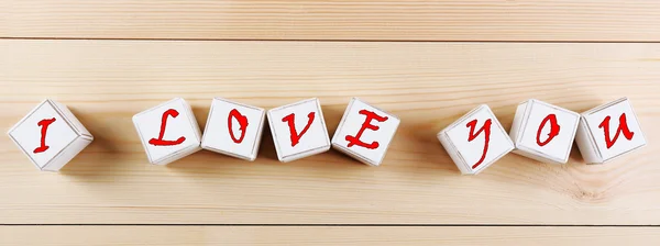 I love you spelled in wooden blocks — Stock Photo, Image