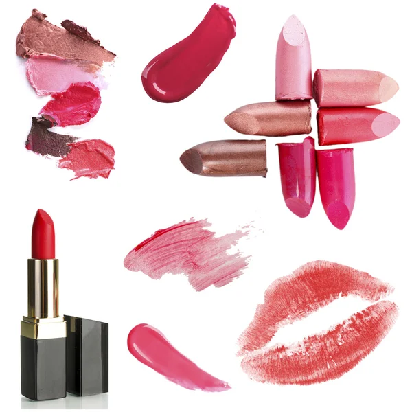 Collage van verschillende lippenstiften — Stockfoto