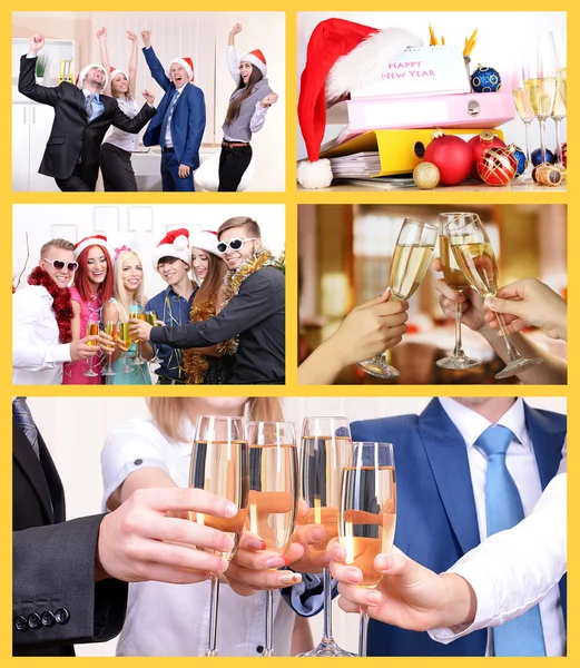 Collage Photos New Year Celebration Office — Stock Photo, Image