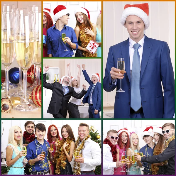 Collage Van Foto Met Kerstviering Kantoor — Stockfoto