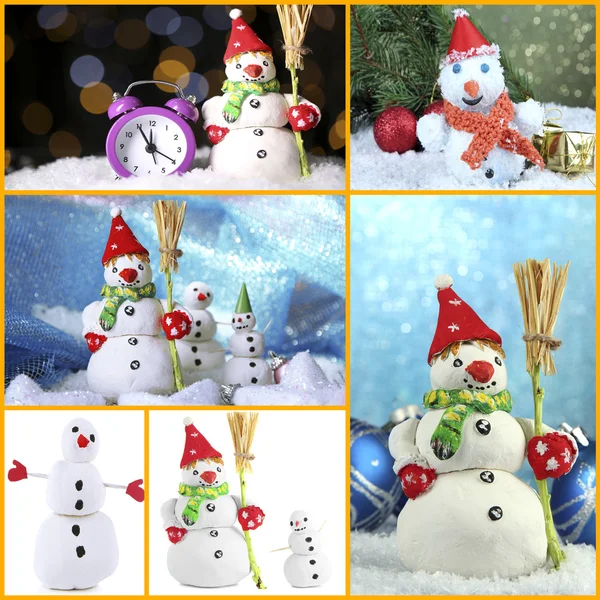 Collage of beautiful snowmen and Christmas decor — Stock Photo, Image