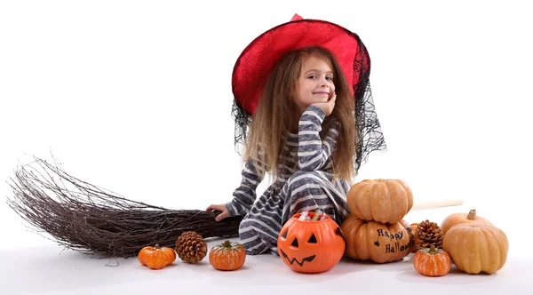 Niña bruja en sombrero — Foto de Stock