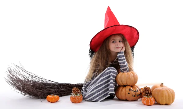 Mała dziewczynka czarownica w kapeluszu — Zdjęcie stockowe