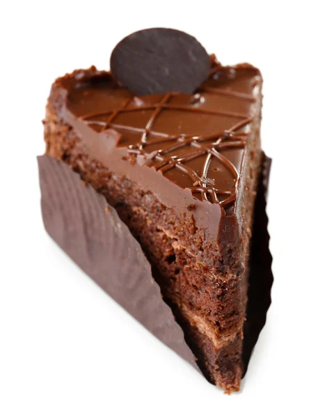 Yummy chocolate cake isolated on white — Stock Photo, Image