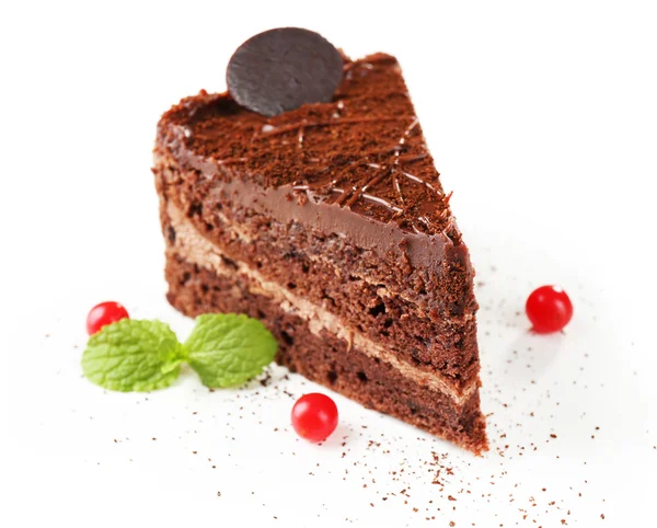美味的巧克力蛋糕上白色孤立 — 图库照片