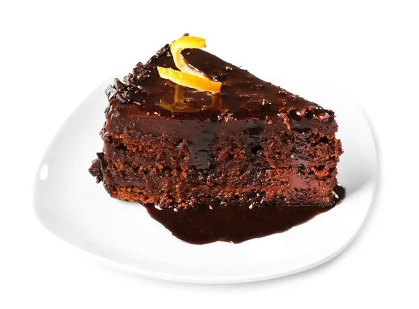 Yummy chocolate cake isolated on white — Stock Photo, Image