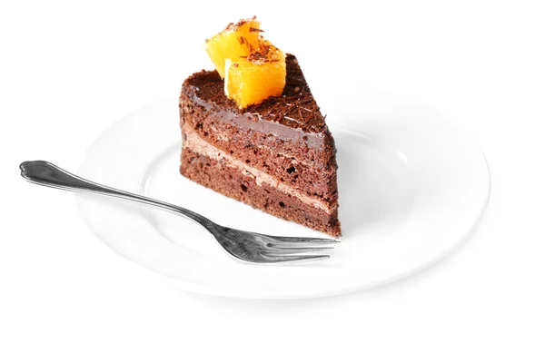 Delicioso pastel de chocolate con naranja, primer plano —  Fotos de Stock