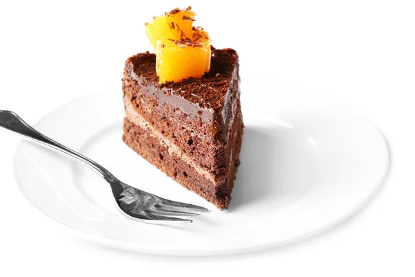 Leckere Schokoladenkuchen mit Orange, Nahaufnahme — Stockfoto