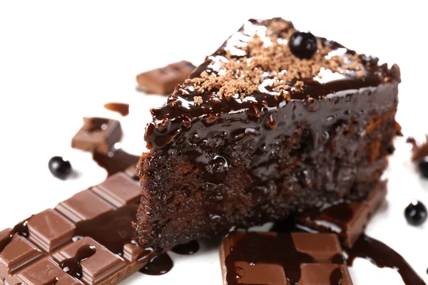 Yummy chocolate cake, close-up — Stock Photo, Image