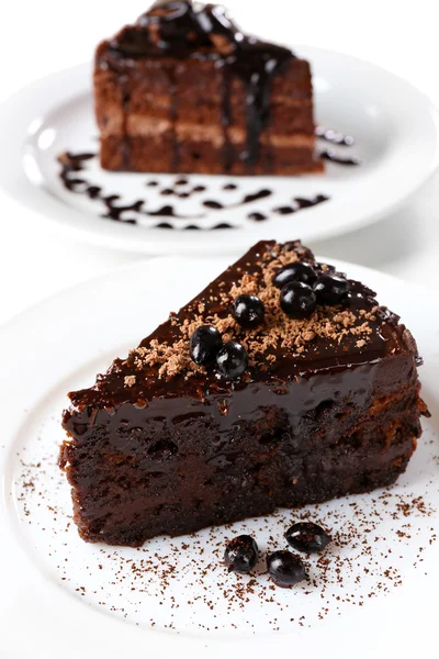 Yummy chocolate cake, close-up — Stock Photo, Image