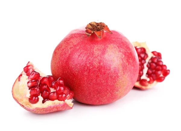 Juicy ripe pomegranates, isolated on white — Stock Photo, Image