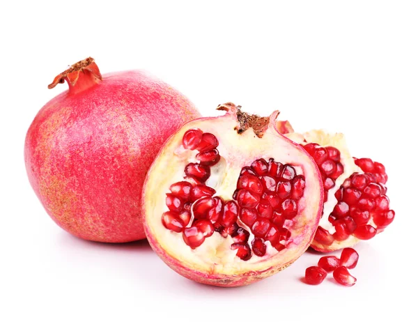 Juicy ripe pomegranates, isolated on white — Stock Photo, Image