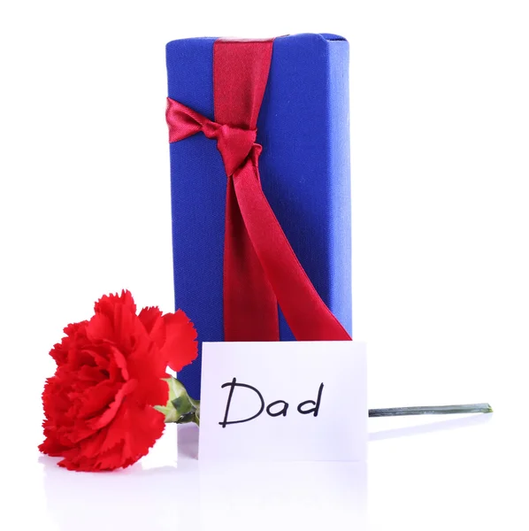 Gift box with red carnation — Stock Photo, Image