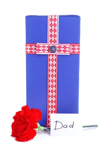 Gift box with red carnation — Stock Photo, Image