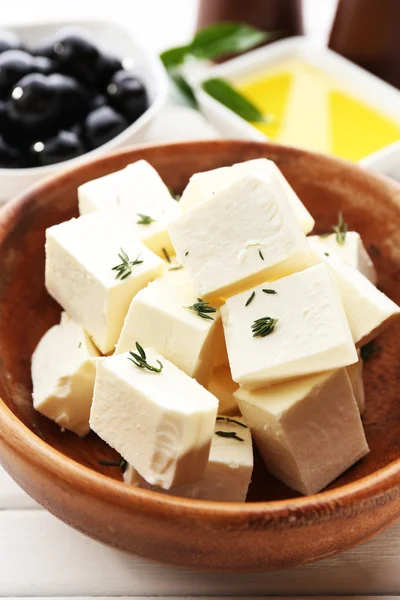Feta cheese on table close-up — Stock Photo, Image