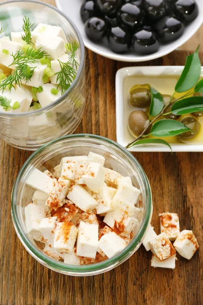 Feta cheese in jar — Stock Photo, Image