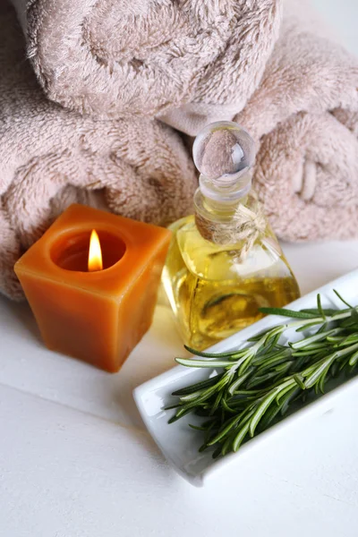 Branches of rosemary and sea salt — Stock Photo, Image