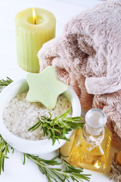 Branches of rosemary and sea salt — Stock Photo, Image