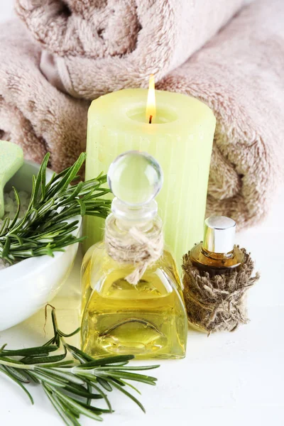 Branches of rosemary and sea salt — Stock Photo, Image