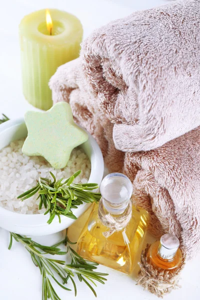 Branches of rosemary and sea salt — Stock Photo, Image