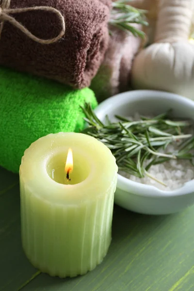 Branches of rosemary and sea salt — Stock Photo, Image