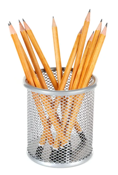 Dřevěné tužky v kovové vázy — Stock fotografie
