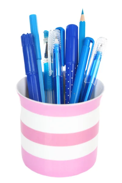 Blue pens, pencils and markers — Stock Photo, Image