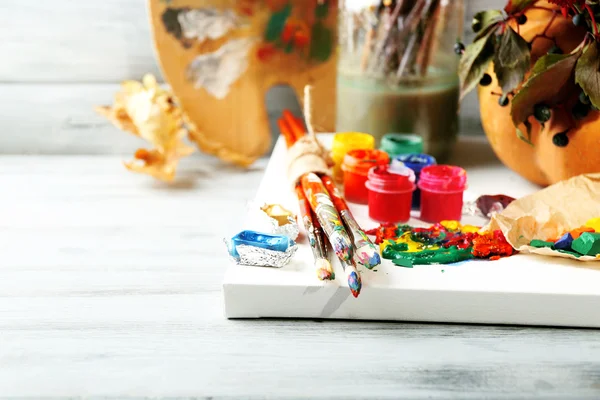 Beautiful still life with professional art materials, close up — Stock Photo, Image