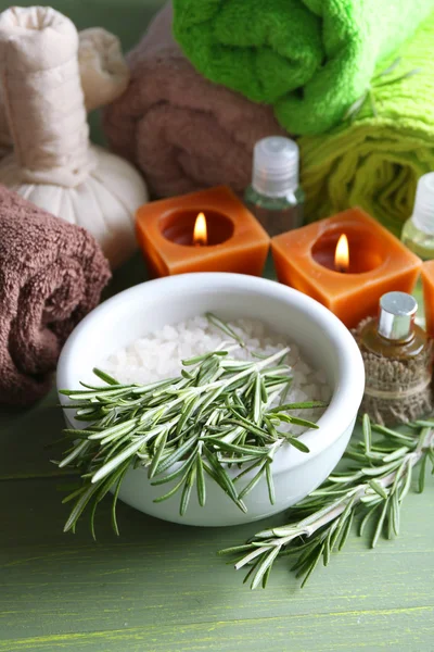 Branches of rosemary and sea salt — Stock Photo, Image