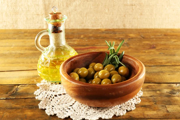 Bowl with green olives