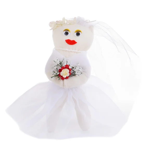 Bonito brinquedo artesanal de luvas isoladas em branco — Fotografia de Stock