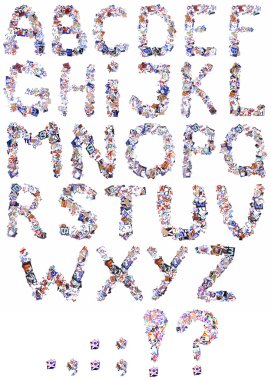 beyaz izole renkli gazete alfabesi