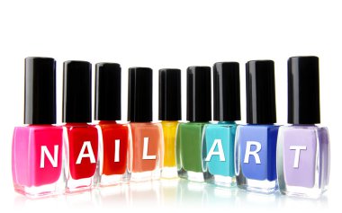 renkli tırnak cilaları, üzerinde beyaz izole