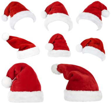 Kolaj üzerinde beyaz izole Santa şapkalar
