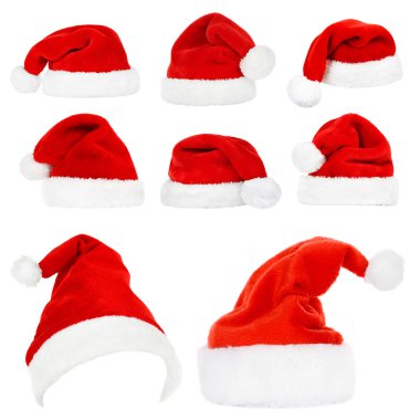 Kolaj üzerinde beyaz izole Santa şapkalar
