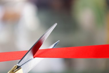 Grand opening, cutting red ribbon clipart