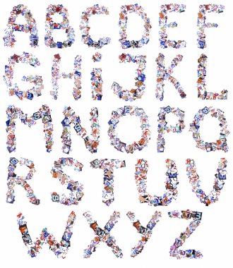 beyaz izole renkli gazete alfabesi