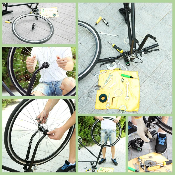 Reparation av cykel collage — Stockfoto