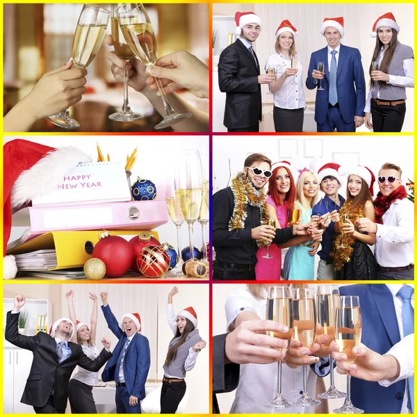 Collage Photos New Year Celebration Office Stock Photo by ©belchonock