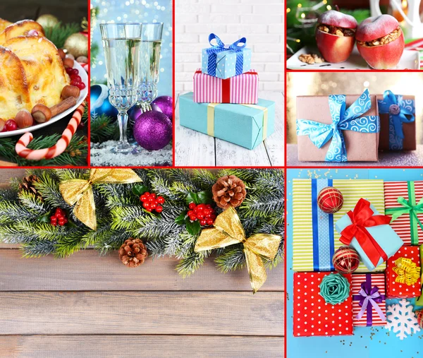 Christmas collage av mat och dekorationer — Stockfoto