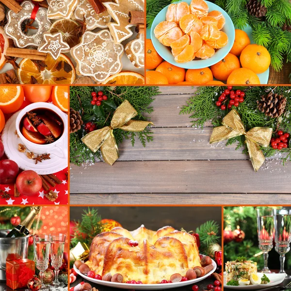 Collage navideño de comida con abeto de árbol —  Fotos de Stock