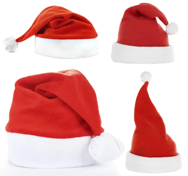 Colagem de chapéus de Papai Noel isolados em branco — Fotografia de Stock