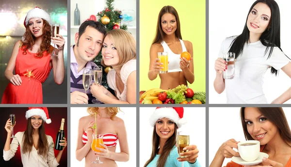 Collage People Different Drinks — Stock Photo, Image