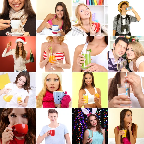 Collage Von Menschen Mit Unterschiedlichen Getränken — Stockfoto