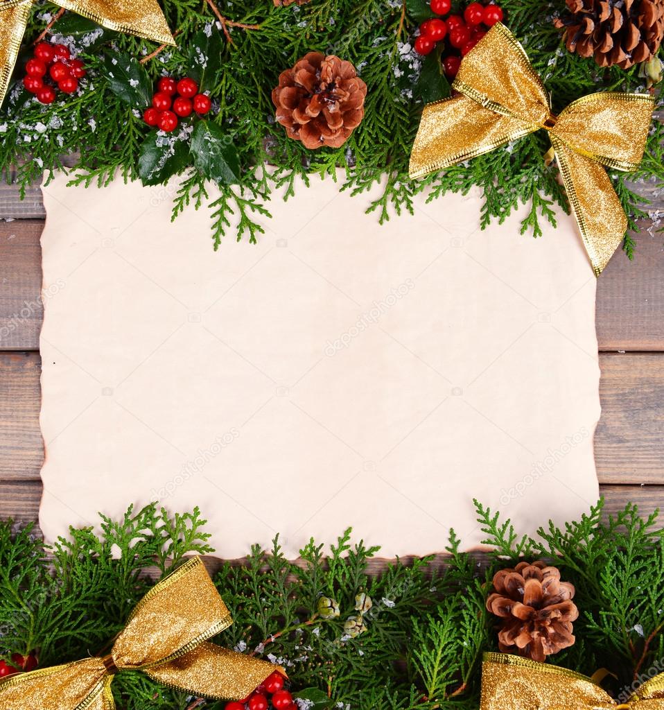 Christmas card on wooden background