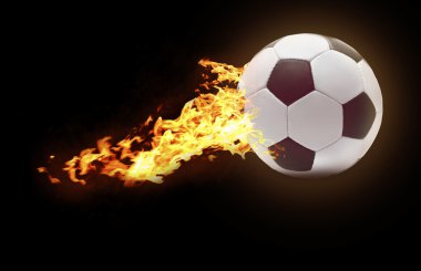 Kuyruklu yıldız gibi siyah arka plan üzerine, spor poster uçan futbol topu