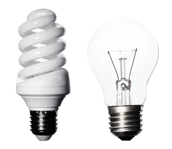 Colagem de lâmpadas isoladas em branco — Fotografia de Stock