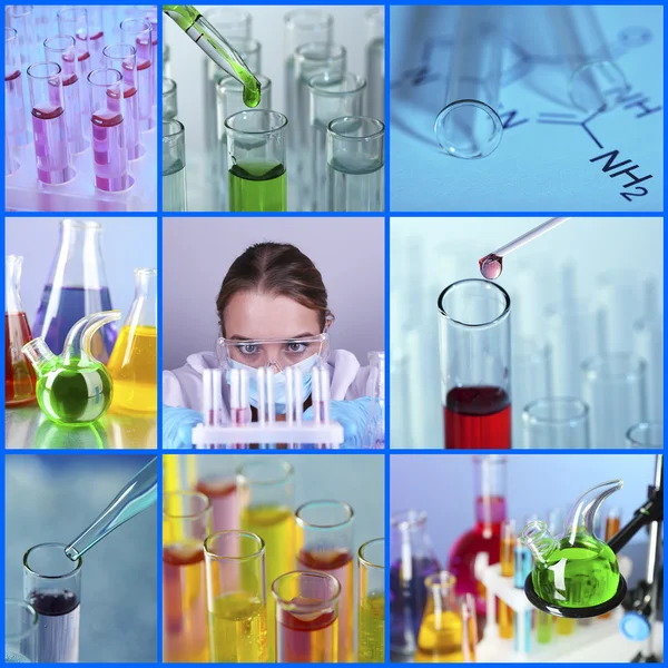 Koncepcja chemii. Kolaż laboratorium — Zdjęcie stockowe