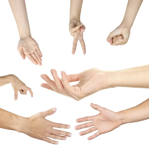 Colagem das mãos, conjunto de gestos — Fotografia de Stock